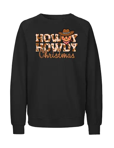 Howdy Howdy Christmas - cowboy, christmas, western, emoji, hat, bandana, festive, cute - Fairtrade Sweatshirt