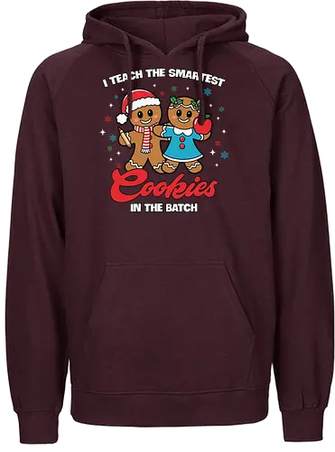 I teach the smartest cookies in the batch - gingerbread, holiday, festive, santa hat, apple, cookies, teaching, christmas, cartoon, humor - Fairtrade Hoodie