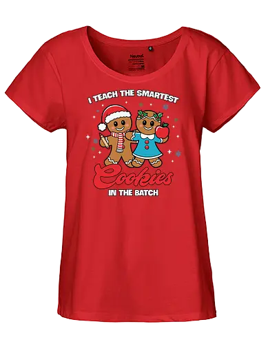 I teach the smartest cookies in the batch - gingerbread, holiday, festive, santa hat, apple, cookies, teaching, christmas, cartoon, humor - Fairtrade Girl Shirt