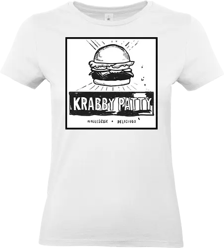 Wholesome Delicious (Herzhaft und köstlich) - Burger, Pop-Art, Kunst, Kultur, ikonisch, köstlich, minimalistisch, Design, Retro, Fastfood, Illustration, kreativ, Stil, Künstler, lecker, Snack, Essen, modern, Grafik, Inspiration, pop culture, sponge, nautical, ocean, water, krabby, bob, andy, warhol, hamburger, minimalistic, black and white - Standard T-Shirt (Women)