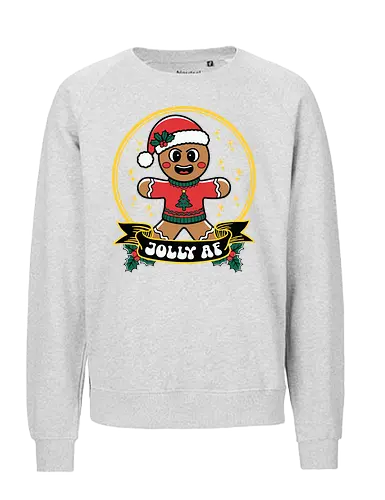 Jolly AF - gingerbread, santa hat, christmas sweater, holiday cheer, stars, holly, christmas, festive, cartoon, joy. - Fairtrade Sweatshirt