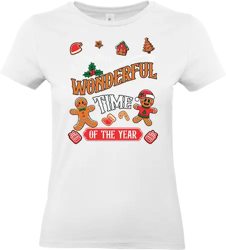 It's the Most Wonderful Time of the Year - holiday, christmas, gingerbread, festive, snowflakes, decorations, celebration, cheerful, winter, typography - Standard T-Shirt (Women)