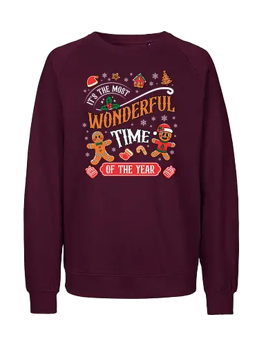 It's the Most Wonderful Time of the Year - holiday, christmas, gingerbread, festive, snowflakes, decorations, celebration, cheerful, winter, typography - Fairtrade Sweatshirt