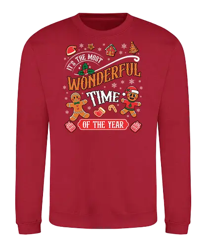 It's the Most Wonderful Time of the Year - holiday, christmas, gingerbread, festive, snowflakes, decorations, celebration, cheerful, winter, typography - Sweatshirt
