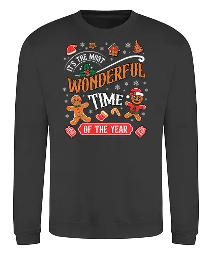 It's the Most Wonderful Time of the Year - holiday, christmas, gingerbread, festive, snowflakes, decorations, celebration, cheerful, winter, typography - Sweatshirt