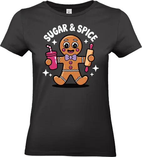 Sugar & Spice - gingerbread, cute, drink, rolling pin, stars, cartoon, baking, dessert, happy, fun - Standard T-Shirt (Women)