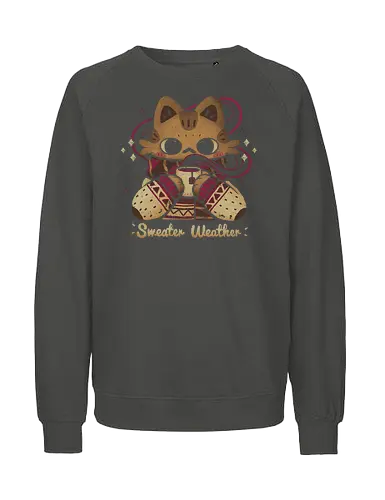 Cute Sweater Weather Cat - sweater weather, cozy cat, kawaii cat, cute cat, tea, ugly sweater, scarf, herbal tea, hot drink, autumn, winter, warm, happy, love, xmorfina - Fairtrade Sweatshirt