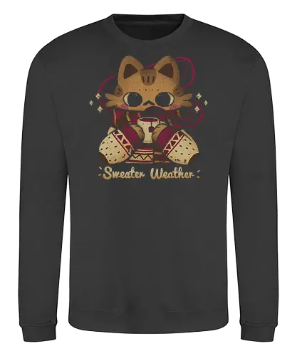 Cute Sweater Weather Cat - sweater weather, cozy cat, kawaii cat, cute cat, tea, ugly sweater, scarf, herbal tea, hot drink, autumn, winter, warm, happy, love, xmorfina - Sweatshirt