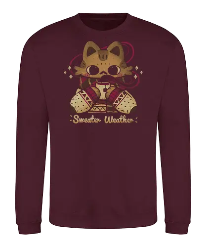 Cute Sweater Weather Cat - sweater weather, cozy cat, kawaii cat, cute cat, tea, ugly sweater, scarf, herbal tea, hot drink, autumn, winter, warm, happy, love, xmorfina - Sweatshirt