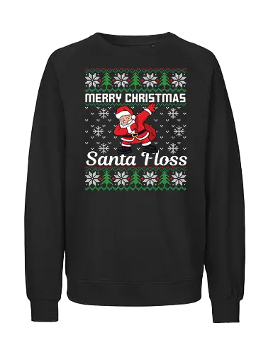 Merry Christmas and  Santa Floss - santa, floss dance, christmas, festive, holiday, snowflakes, sweater design, humor, cheerful - Fairtrade Sweatshirt