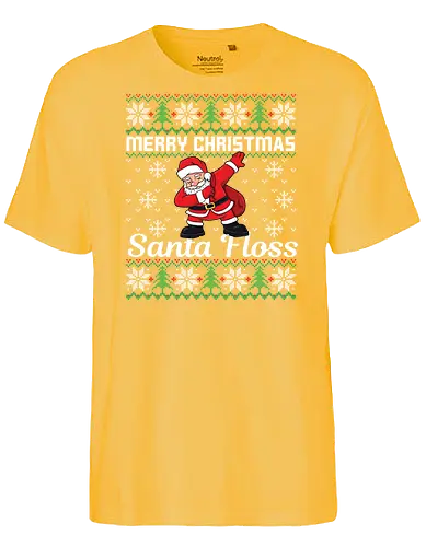 Merry Christmas and  Santa Floss - santa, floss dance, christmas, festive, holiday, snowflakes, sweater design, humor, cheerful - Fairtrade T-Shirt