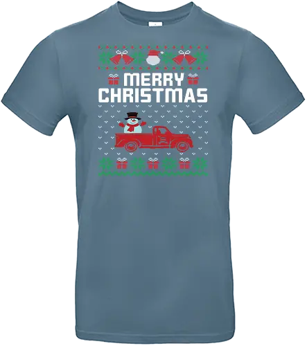 Merry Christma - christmas, snowman, truck, festive, holiday, presents, snowflakes, seasonal, pattern, merry christmas - Standard T-Shirt