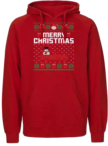 Merry Christma - christmas, snowman, truck, festive, holiday, presents, snowflakes, seasonal, pattern, merry christmas - Fairtrade Hoodie