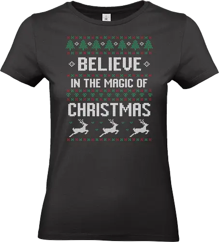 Believe in the Magic of Christmas - christmas, festive, knitting, cross-stitch, holiday, reindeer, magic, pattern - Standard T-Shirt (Women)