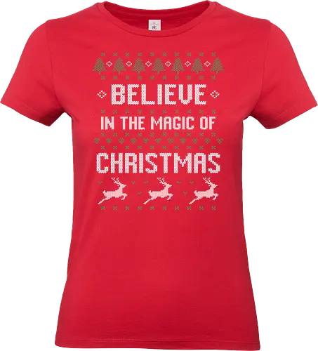 Believe in the Magic of Christmas - christmas, festive, knitting, cross-stitch, holiday, reindeer, magic, pattern - Standard T-Shirt (Women)