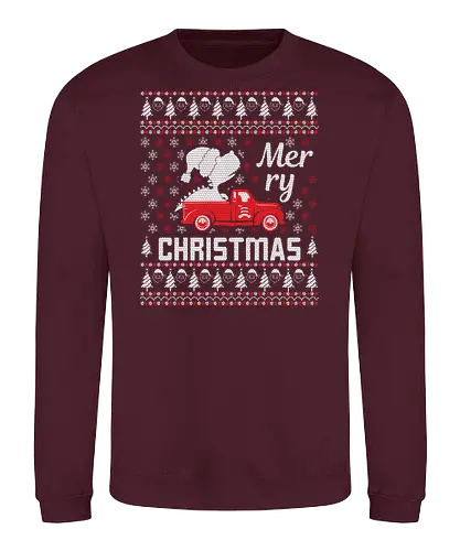 Merry Christmas - christmas, truck, snowflakes, santa, holiday, sweater, festive, tree, red, winter - Sweatshirt