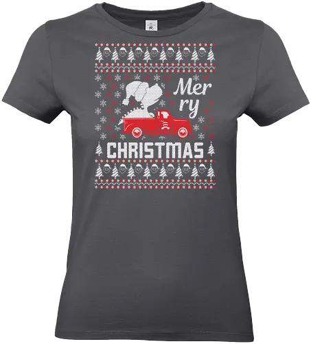 Merry Christmas - christmas, truck, snowflakes, santa, holiday, sweater, festive, tree, red, winter - Standard T-Shirt (Women)