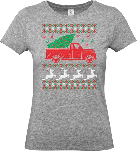 Festive sweater design - christmas, truck, tree, festive, sweater, reindeer, winter, holiday, knit, red - Standard T-Shirt (Women)