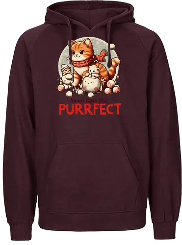 Snow Cats Are PURRFECT - cat, snow, winter, scarf, snowball, cute, whimsical, holiday, red, playful - Fairtrade Hoodie