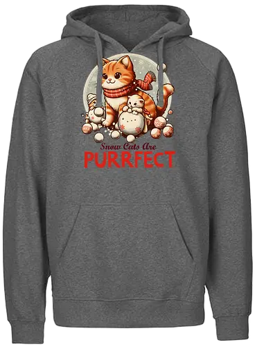 Snow Cats Are PURRFECT - cat, snow, winter, scarf, snowball, cute, whimsical, holiday, red, playful - Fairtrade Hoodie
