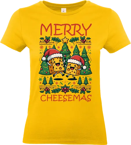 Merry Cheesemas - christmas, cheese, santa hats, festive, trees, decoration, humorous, holiday, joy, celebration - Standard T-Shirt (Women)