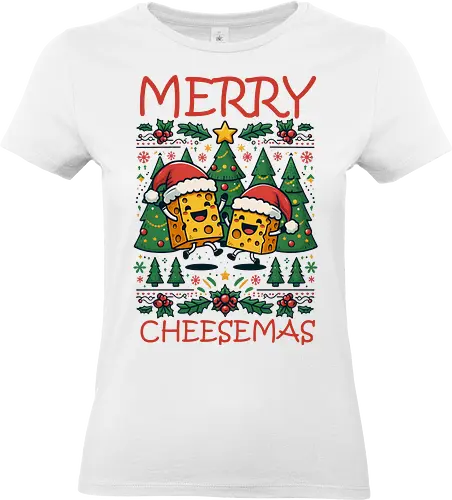 Merry Cheesemas - christmas, cheese, santa hats, festive, trees, decoration, humorous, holiday, joy, celebration - Standard T-Shirt (Women)