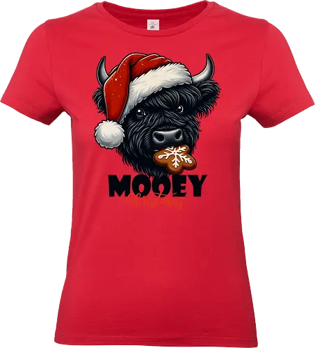 Mooey Christmas - cow, christmas, santa hat, gingerbread cookie, holiday, festive, humor, animal, seasonal, fun - Standard T-Shirt (Women)