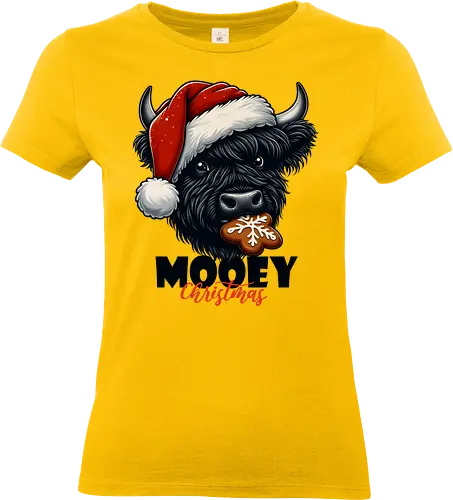 Mooey Christmas - cow, christmas, santa hat, gingerbread cookie, holiday, festive, humor, animal, seasonal, fun - Standard T-Shirt (Women)