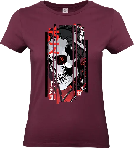 Dunkler Schädel-Cyborg - Japan, Mädchen, indisch, lm2kone, cool, neueste, Popart, Pop Art, japanisch, amerikanisch, indisch, futuristisch, Kanji, Frau, ästhetisch, Sonnenuntergang, großartig, dunkler, schädel, cyborg - Standard T-Shirt (Women)