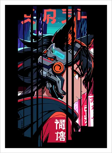 Cyberpunk-Kitsune-Mädchen