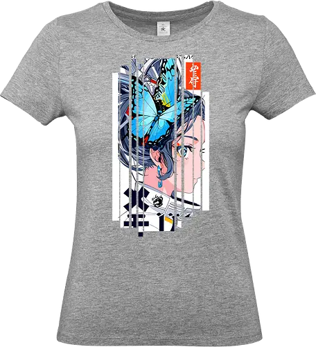 Cyborg-Mädchen-Schmetterlinge - Japan, Mädchen, indisch, lm2kone, cool, neueste, Popart, Pop Art, japanisch, amerikanisch, indisch, futuristisch, Kanji, Frau, ästhetisch, Sonnenuntergang, großartig, Mädchen, Schmetterlinge, Cyborg - Standard T-Shirt (Women)