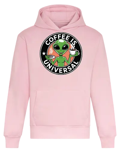 Coffee is Universal - alien, coffee, universal, humor, cartoon, green, drink, extraterrestrial, steam - Heavyweight Hoodie