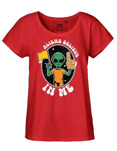 Aliens Believe in Me - alien, believe, space, extraterrestrial, stars, communication, humor - Fairtrade Girl Shirt