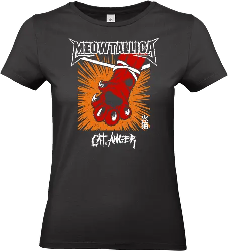 Meowtallica - Cat Anger - cat, meow, kitten, cute, kitty, metal cat, kawaii, logo design, cat lovers, aesthetic, cute cat, parody, funny, humor, heavy metal, metal album - Standard T-Shirt (Women)