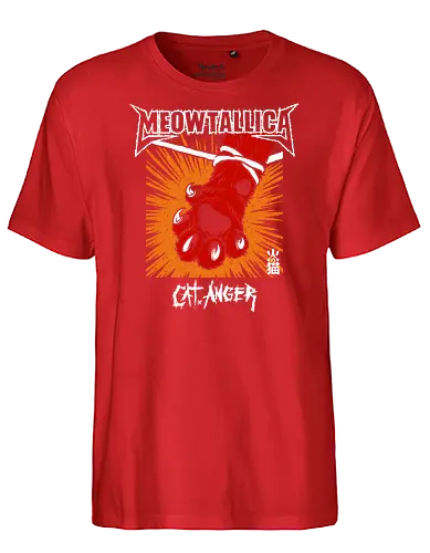 Meowtallica - Cat Anger - cat, meow, kitten, cute, kitty, metal cat, kawaii, logo design, cat lovers, aesthetic, cute cat, parody, funny, humor, heavy metal, metal album - Fairtrade T-Shirt
