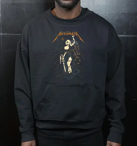 Automata: Autojustice - aesthetic, metal anime, metal album, 2b, lady of justice, Automata, parody, funny, humor, anime, waifu, game, ps, manga - Cropped Sweatshirt