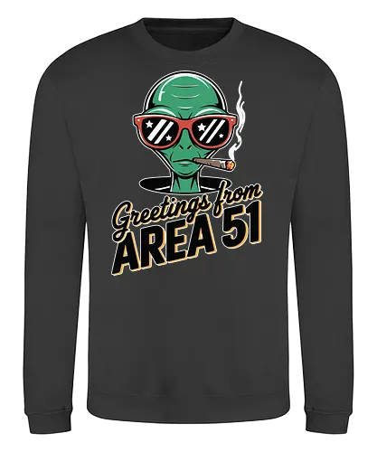 Greetings from Area 51 - extraterrestrial, grey, red, alien, area 51, sunglasses, cigar, humor, stars - Sweatshirt