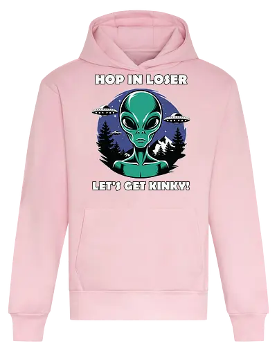 Hop in loser, let's get kinky! - alien, ufo, trees, night sky, humor, extraterrestrial, stars, flying saucer, forest - Heavyweight Hoodie