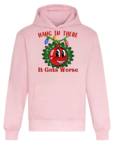 Hang In There Christmas Ball Sarcasm (Häng dich rein Christbaumkugel Sarkasmus) - Cartoon, hässlicher Weihnachtspullover, Fröhliche Weihnachten, Witz, Illustration, Design, hang in there, it gets worse, classic animation, hang in there it gets worse, Schmuckstück, Heiligabend, urkomisch, Wortspiel, inspirierend, schwarzer Humor, vintage, retro, Häng dich rein, motivierend, es wird schlimmer, Weihnachten, X-Mas, lustig, Sarkasmus, sarkastisch, Humor, Kugel, Christbaumkugel - Heavyweight Hoodie