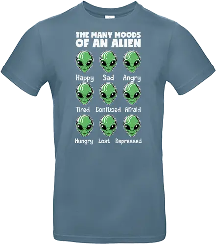 The many moods of an alien - alien, emotions, humor, expression, moods, green, faces, cartoon - Standard T-Shirt