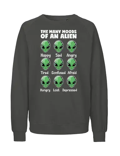 The many moods of an alien - alien, emotions, humor, expression, moods, green, faces, cartoon - Fairtrade Sweatshirt
