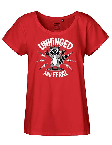 Unhinged and Feral - raccoon, unhinged, feral, cartoon, lightning, mischievous, playful - Fairtrade Girl Shirt