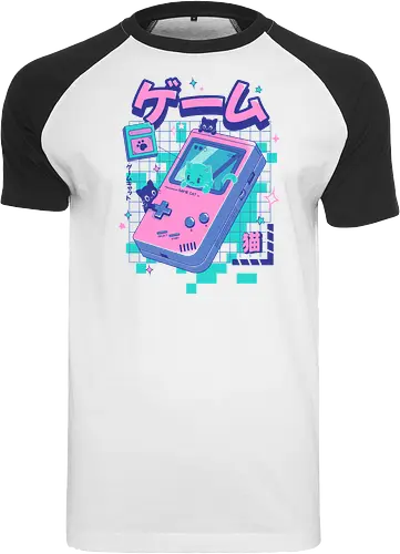 Game Cat - cat, games, animals, anime, japanese, japan, cat lover, neko, cute, console, funny, kawaii - Raglan T-Shirt