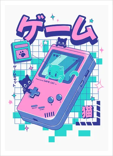 Game Cat - cat, games, animals, anime, japanese, japan, cat lover, neko, cute, console, funny, kawaii - Artprint