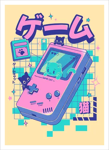 Game Cat - cat, games, animals, anime, japanese, japan, cat lover, neko, cute, console, funny, kawaii - Artprint