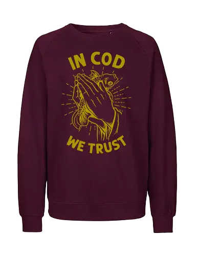 in cod we trust  - pray, love, catch, religious, trust, tattoo, cod, fish, fishing - Fairtrade Sweatshirt