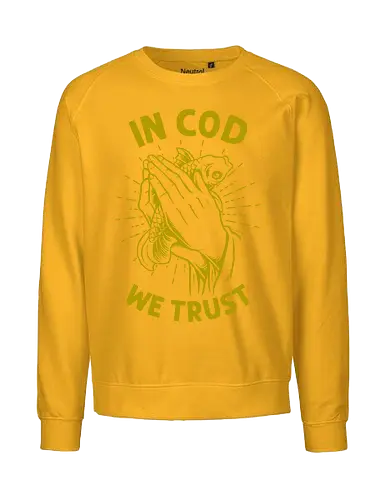 in cod we trust  - pray, love, catch, religious, trust, tattoo, cod, fish, fishing - Fairtrade Sweatshirt