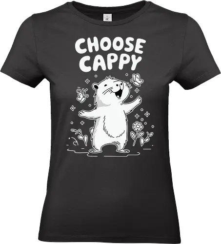 Choose Cappy - capybara, positivity, monochrome, whimsical, flowers, butterflies, cheerful, cute, cartoon - Standard T-Shirt (Women)