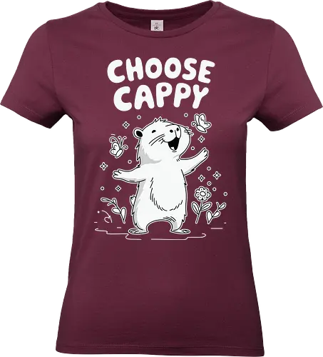 Choose Cappy - capybara, positivity, monochrome, whimsical, flowers, butterflies, cheerful, cute, cartoon - Standard T-Shirt (Women)