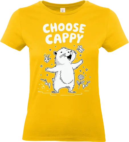 Choose Cappy - capybara, positivity, monochrome, whimsical, flowers, butterflies, cheerful, cute, cartoon - Standard T-Shirt (Women)